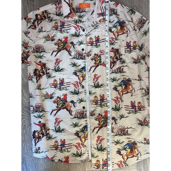 Cowboy Print Short Sleeve Button-Up Shirt By Negative Space Size L Beige Backgro - Picture 7 of 7